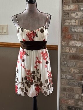 Speechless White Sundress with Coral Floral & Brown Tie